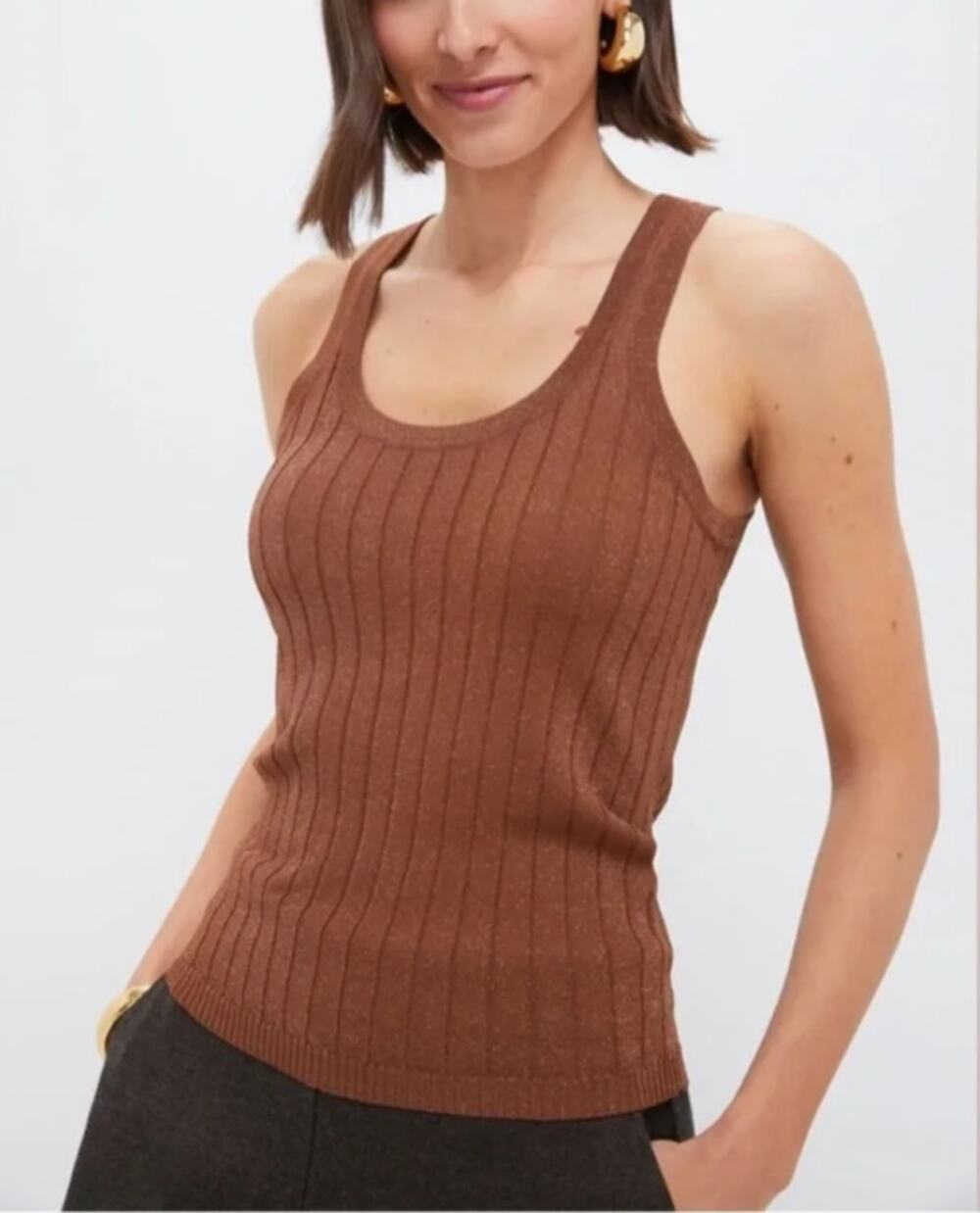 Tuckernuck Ari Knit Tank Top Bronze Brown Metallic Viscose Poly Nylon Medium